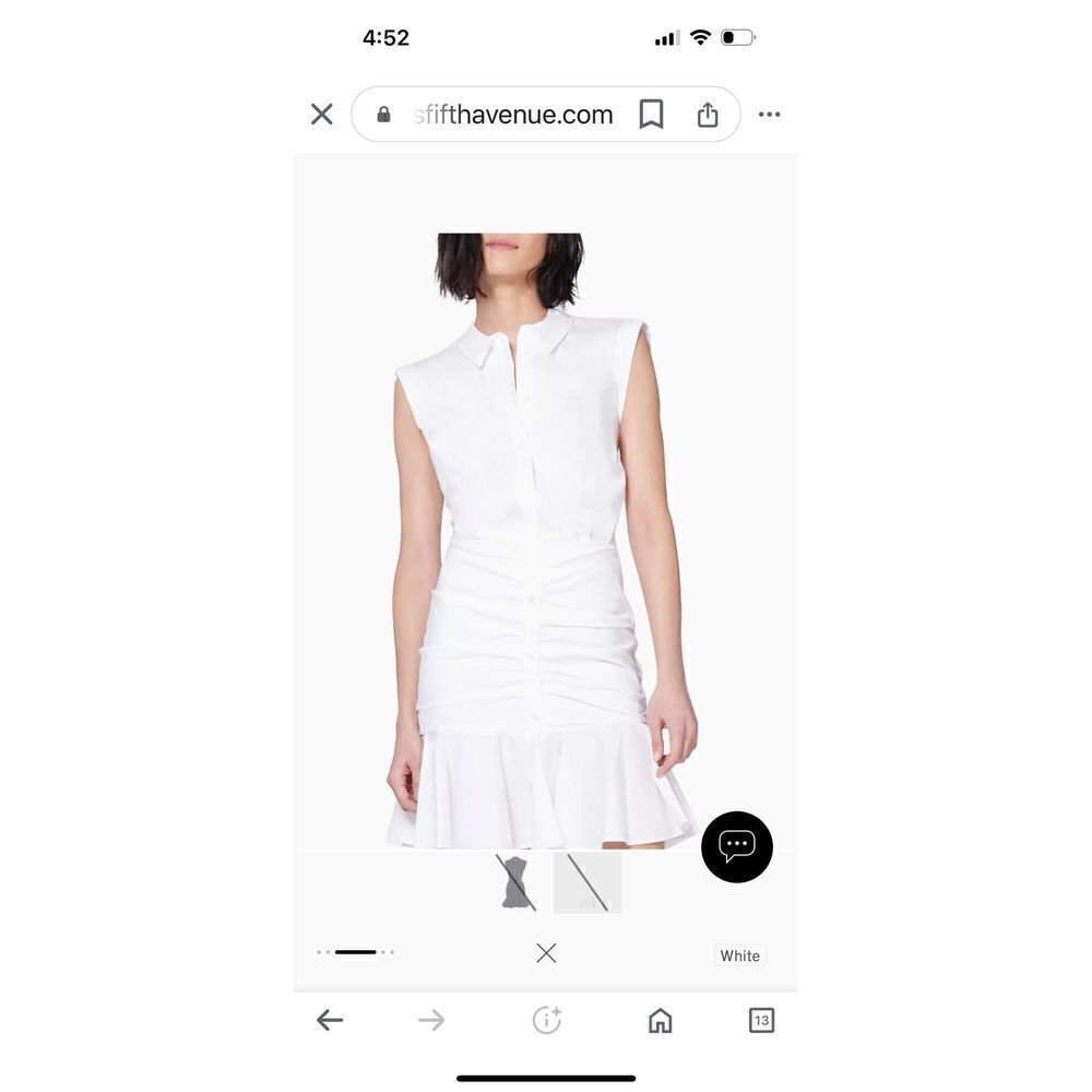 Veronica Beard White Bell Button Down Ruched Shirtdress Size 12